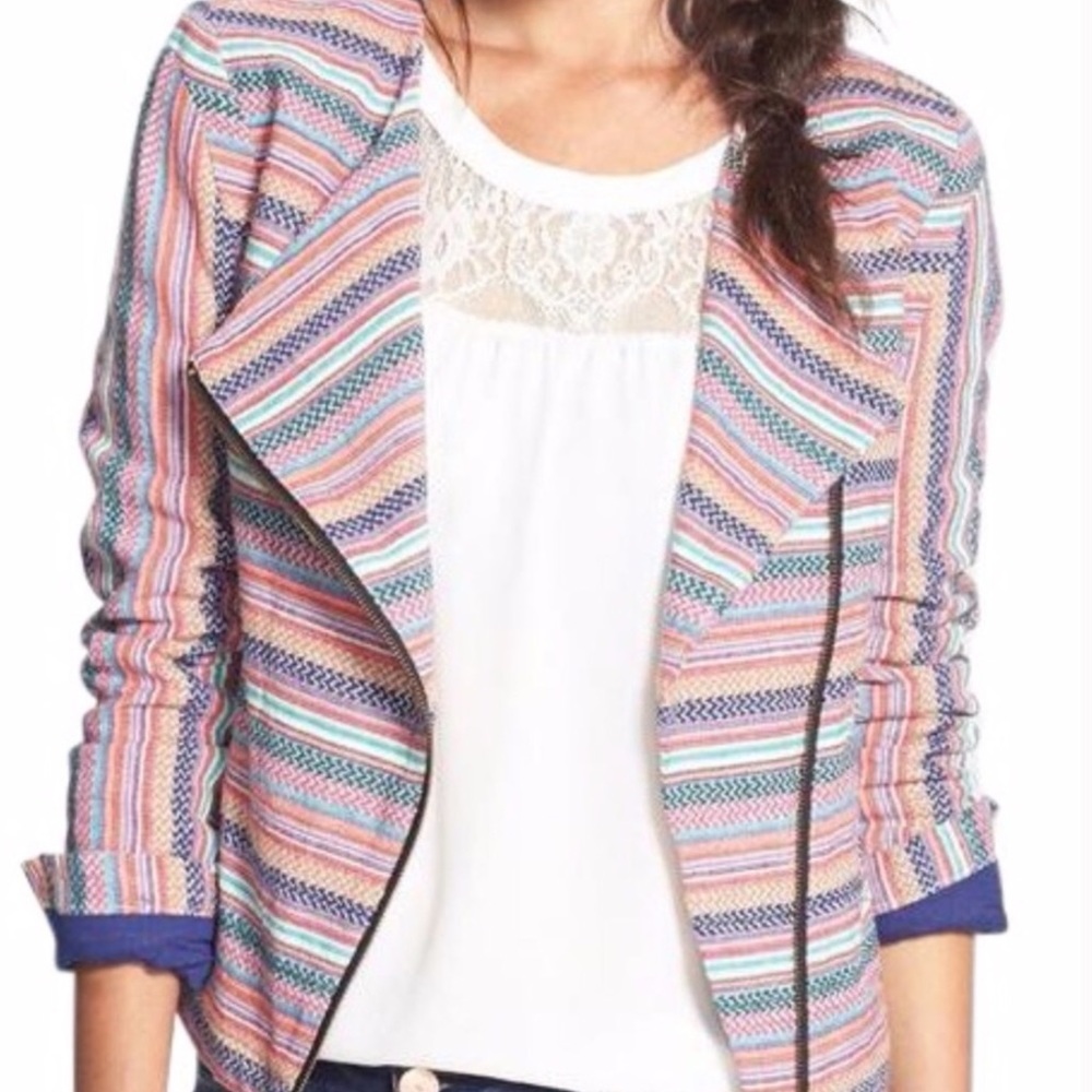 BCNU Asymmetrical Zipper Multi- stripe Jacket